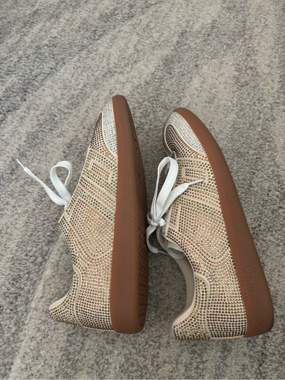 Back 70 Crystal-Studded Metallic Lace-Up Sneakers - Women's Gold and silver - Picture 4 of 7